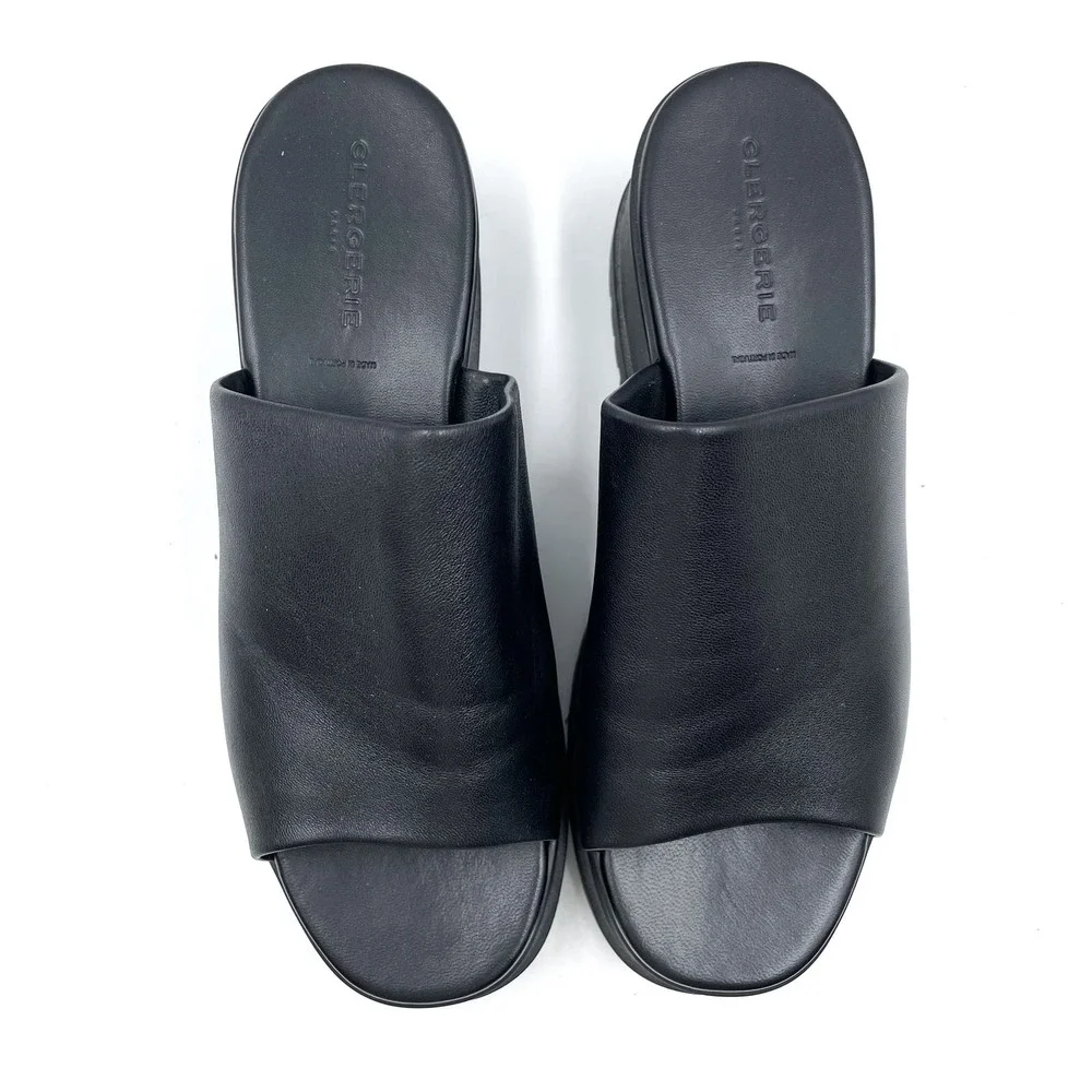 SOLD-Robert Clergerie Wiam Platform Sandals Slides Mules Black Leather - Picture 3 of 10